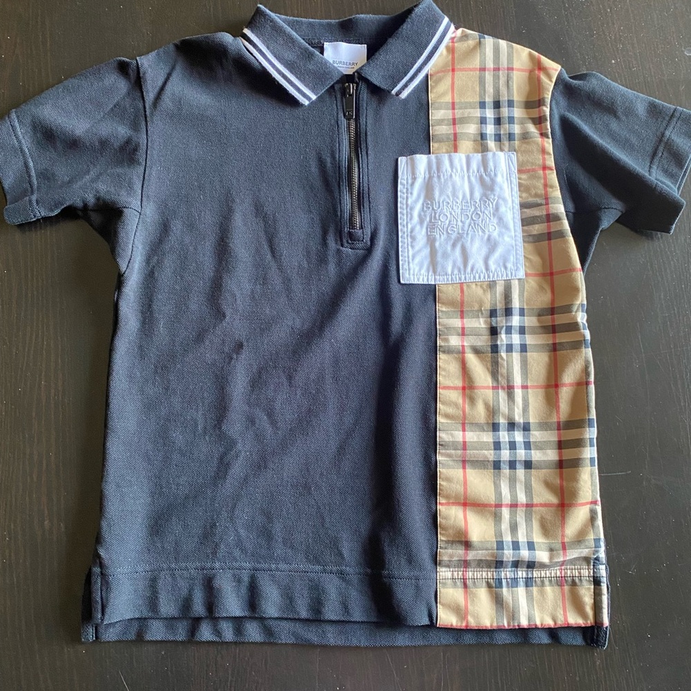Burberry London boy’s size 12 black zip check white pocket